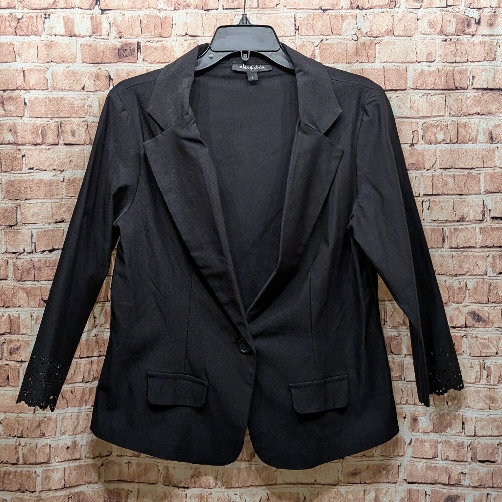 Alex & Olivia Blazer BLACK  Detailed Sleeves Size Large